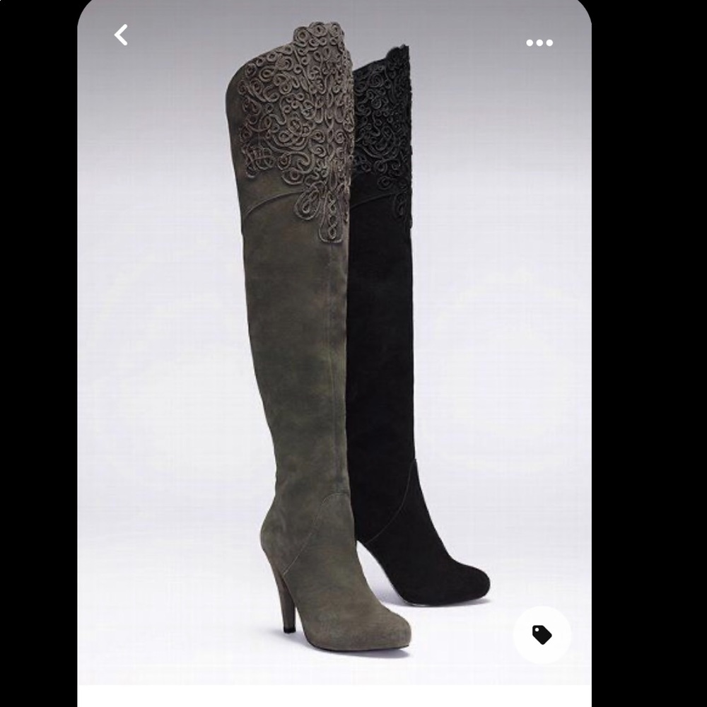 Preowned Stuart Colin Embroidered Knee High Boots Size 8